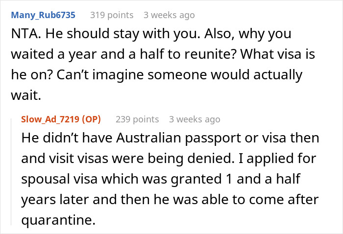 "Discussion about a wife pregnant and husband on overseas trip, visa issues delaying reunion.