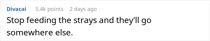 Comment on neighborhood loans issue, advises stopping feeding strays to solve the problem.