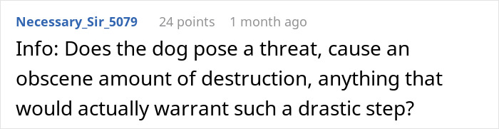Reddit comment asking if an untrainable dog poses a threat or causes destruction.
