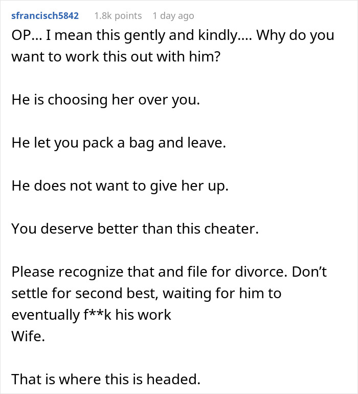 Comment about a "work wife" causing relationship issues.