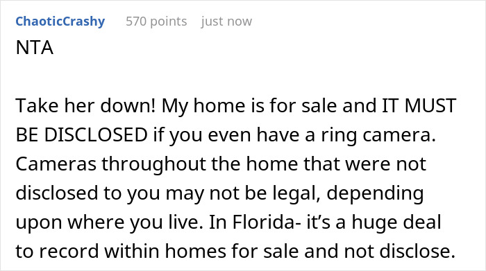 Online shaming post about a couple on a home tour, discussing legal issues of undisclosed cameras during home sale in Florida. Online shaming post about a couple on a home tour, discussing legal issues of undisclosed cameras during home sale in Florida.