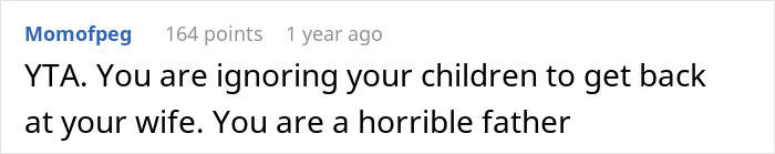 Reddit comment criticizing a dad of four for not helping with newborn twins, calling him a horrible father.