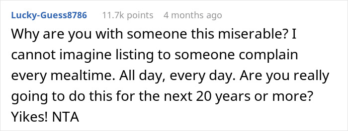Reddit comment questioning relationship due to constant nagging and complaints, highlighting dissatisfaction. Reddit comment questioning relationship due to constant nagging and complaints, highlighting dissatisfaction.
