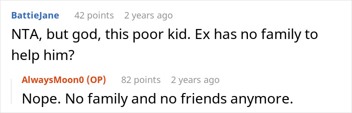 Reddit comments discussing a woman's situation regarding an ex’s affair child and a resulting smear campaign. Reddit comments discussing a woman's situation regarding an ex’s affair child and a resulting smear campaign.