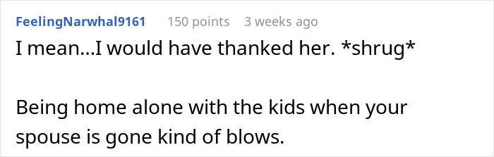 Online comment about sibling gift and babysitting duties.