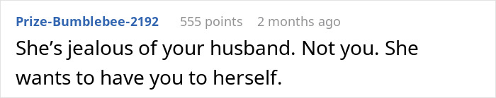 Comment discussing jealousy in a marriage, suggesting ulterior motives. Comment discussing jealousy in a marriage, suggesting ulterior motives.