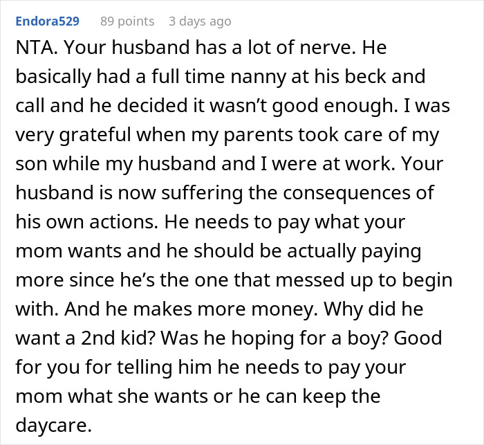Husband Complains Grandma&rsquo;s Babysitting Is "Too Expensive," Learns The Hard Way How Cheap It Was