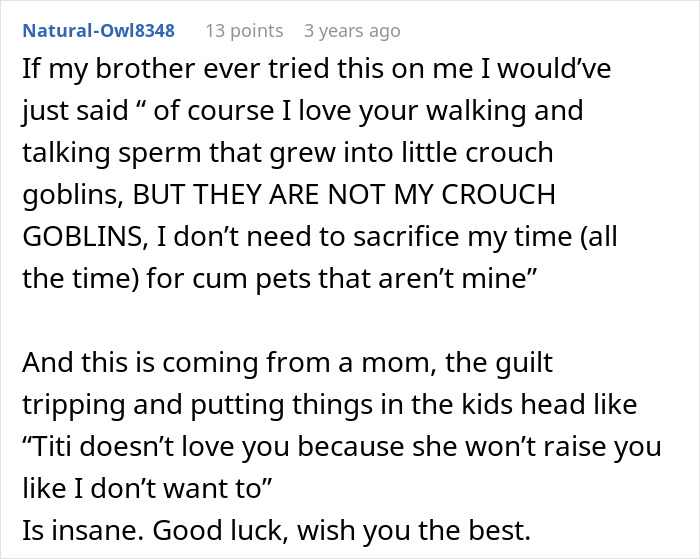 Reddit comment discussing parents volunteering their daughter as a babysitter without her consent.