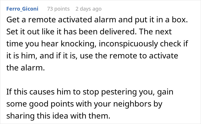 Text advice on handling pestering neighbors and package delivery issues.