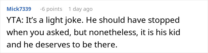 Comment discussing a husband attending pregnancy appointments, with a user suggesting it's a light joke.