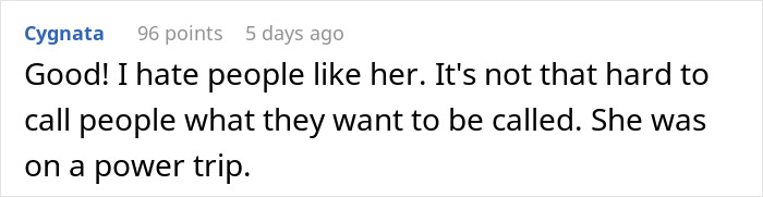 Comment discussing a teacher's power trip related to name pronunciation.