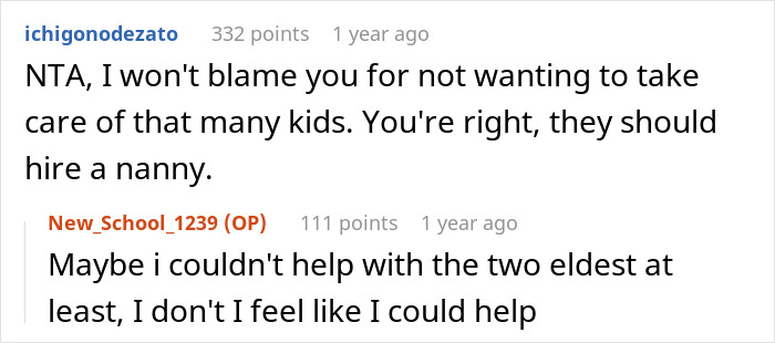 Reddit comments discussing refusal to babysit ex's kids after infidelity-related conflict.