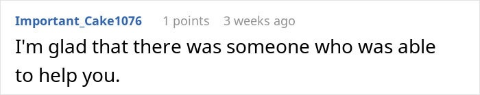 Reddit comment from Important_Cake1076 supporting a teen who dealt with a horrible mother and a stranger's revenge.