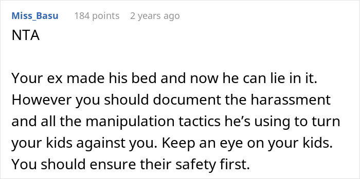 A Reddit user comments on an ex’s affair and smear campaign tactics. A Reddit user comments on an ex’s affair and smear campaign tactics.
