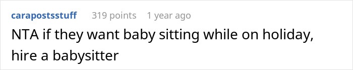 Reddit comment criticizing using a woman as a nanny on vacation.