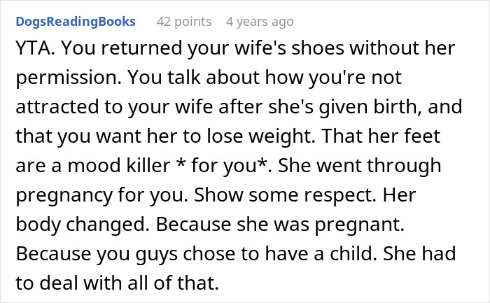 Text message discussing returning wife shoes and lack of respect after pregnancy. Text message discussing returning wife shoes and lack of respect after pregnancy.