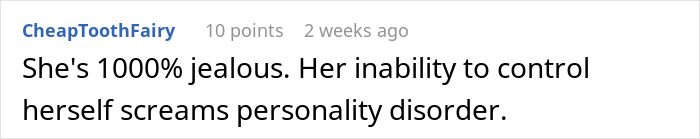 Comment about a restaurant customer expressing jealousy and control issues.