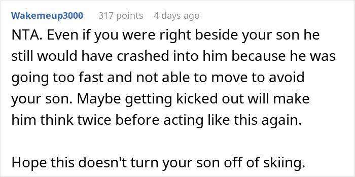 Text from an online discussion about a skiing incident and being reported to ski patrol.