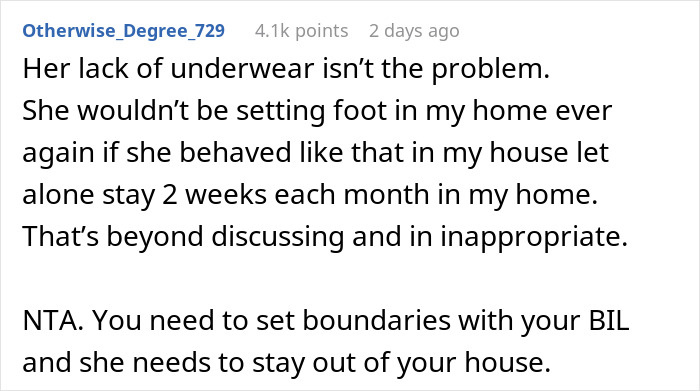 Comment discussing inappropriate behavior and setting boundaries in a home setting. Comment discussing inappropriate behavior and setting boundaries in a home setting.