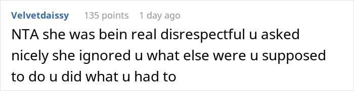Comment criticizing disrespectful behavior in a family disagreement.