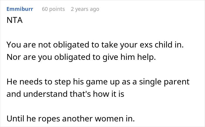 Reddit comment advising against involvement with ex's affair child. Reddit comment advising against involvement with ex's affair child.