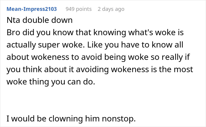 Funny prank mocking anti-woke cousin shared online, gaining more popularity than expected. Funny prank mocking anti-woke cousin shared online, gaining more popularity than expected.