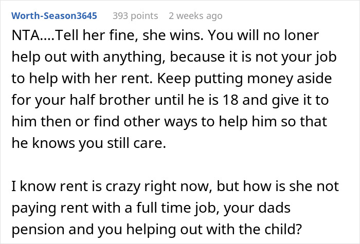 Text discussion about refusing rent help for dad's ex-wife and son, focusing on financial responsibility and support options.