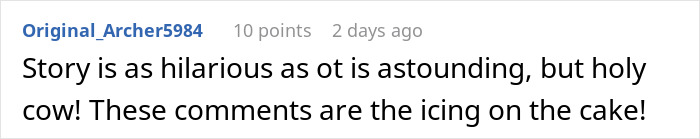 Reddit comment about MIL's attempt at attention, described as hilarious and astounding. Reddit comment about MIL's attempt at attention, described as hilarious and astounding.