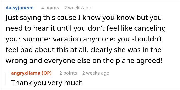 Comments discussing angry lady on plane incident, reflecting support for the mom. Comments discussing angry lady on plane incident, reflecting support for the mom.