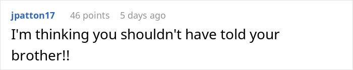 Comment says, "I'm thinking you shouldn't have told your brother!!" relating to in-law bidding.