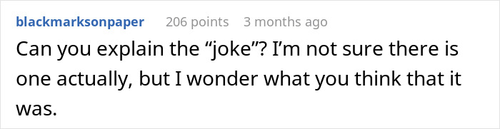 Comment questioning the joke related to a woman's prank on her husband.
