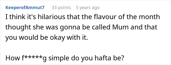 Reddit comment criticizing the idea of calling the girlfriend "new mom. Reddit comment criticizing the idea of calling the girlfriend "new mom.