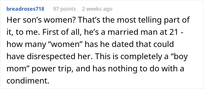 Comment discussing a son's wife and a mother-in-law's actions over lasagna. Comment discussing a son's wife and a mother-in-law's actions over lasagna.