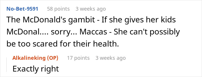 Reddit comment discussing concerns over children's health and sunscreen, mentioning McDonald's.