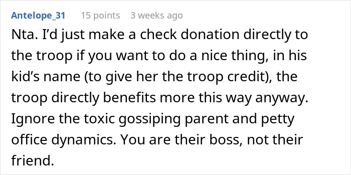 Text comment suggesting a donation to a Girl Scout troop instead of buying gluten cookies. Text comment suggesting a donation to a Girl Scout troop instead of buying gluten cookies.