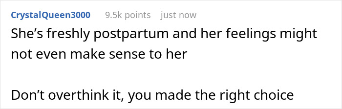 Comment discussing postpartum emotions following labor.