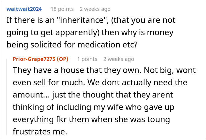 Reddit discussion where parents use daughter for money, prompting frustration over lack of inheritance inclusion. Reddit discussion where parents use daughter for money, prompting frustration over lack of inheritance inclusion.