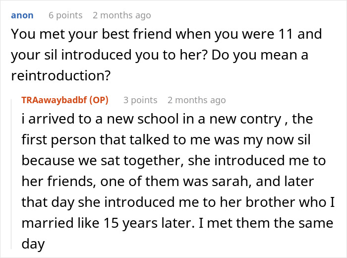 Online conversation about friendship, school memories, and introduction to future spouse by sister-in-law. Online conversation about friendship, school memories, and introduction to future spouse by sister-in-law.