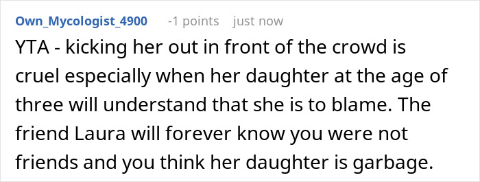 Comment criticizing decision to exclude a child from a child-free birthday dinner.