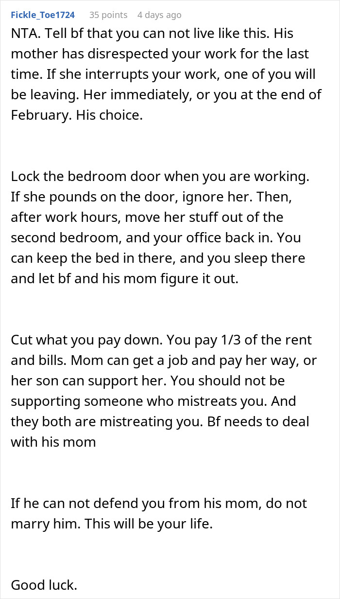 Text screenshot discussing a difficult relationship with a mother-in-law in an apartment. Text screenshot discussing a difficult relationship with a mother-in-law in an apartment.