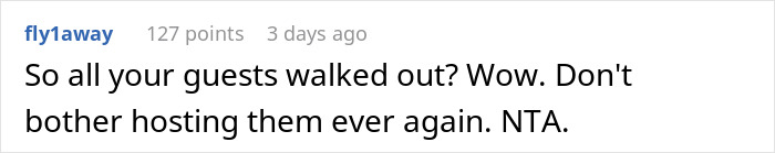 Comment advising not to host guests again after an incident with an uninvited guest at dinner.