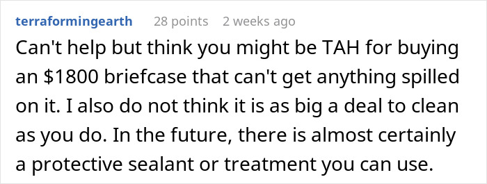 Comment discussing an expensive leather bag's maintenance issues.