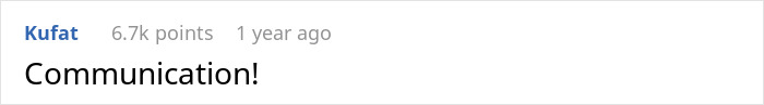 Reddit user comment humorously suggesting 'Communication!' as a key to solving issues. Reddit user comment humorously suggesting 'Communication!' as a key to solving issues.
