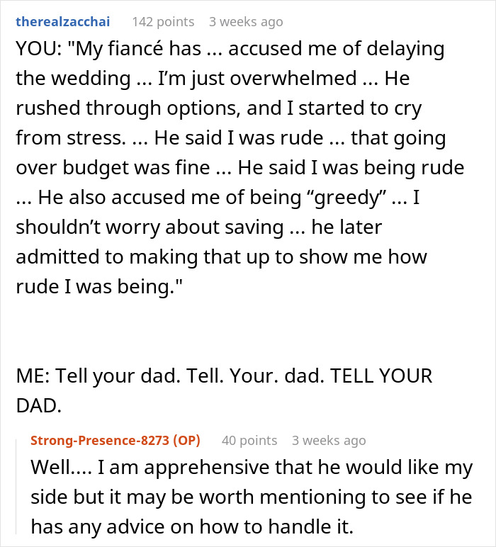 Text discussing relationship tension over six-figure wedding budget and accusations of greed. Text discussing relationship tension over six-figure wedding budget and accusations of greed.