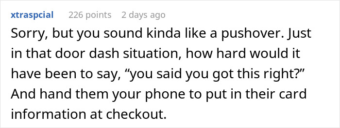 Comment discussing how houseguests treat a woman's home like a hotel, questioning boundaries.