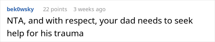 Comment advising a controlling man to seek help for his trauma in response to a family issue.