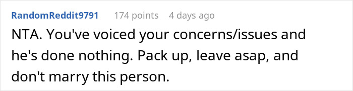 Reddit comment advising someone to leave their partner due to issues with their mother-in-law. Reddit comment advising someone to leave their partner due to issues with their mother-in-law.