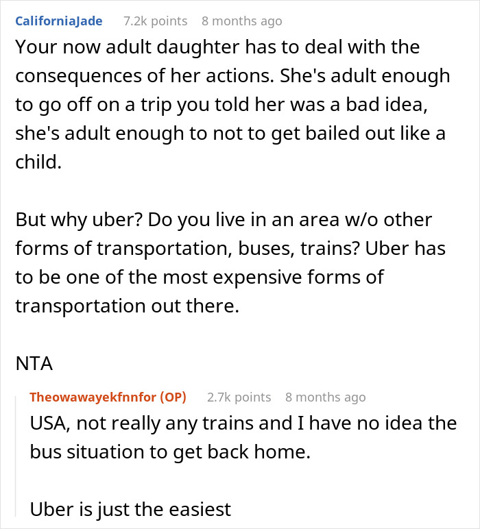 Text exchange discussing the cost of Uber for travel after a road trip, emphasizing transportation choices. Text exchange discussing the cost of Uber for travel after a road trip, emphasizing transportation choices.