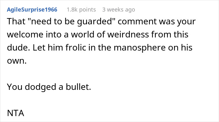 Reddit comment discussing refusal, highlighting a "need to be guarded" comment and calling someone weird. Reddit comment discussing refusal, highlighting a "need to be guarded" comment and calling someone weird.