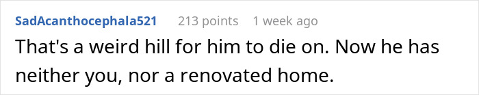 Comment about a boyfriend showing true colors after inheritance, gaining 213 points.